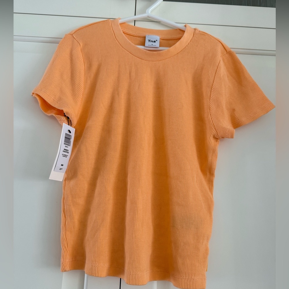 NWT TNA Ribbed Cropped Tee GD Apricot Chiffon 100% Cotton Size Medium